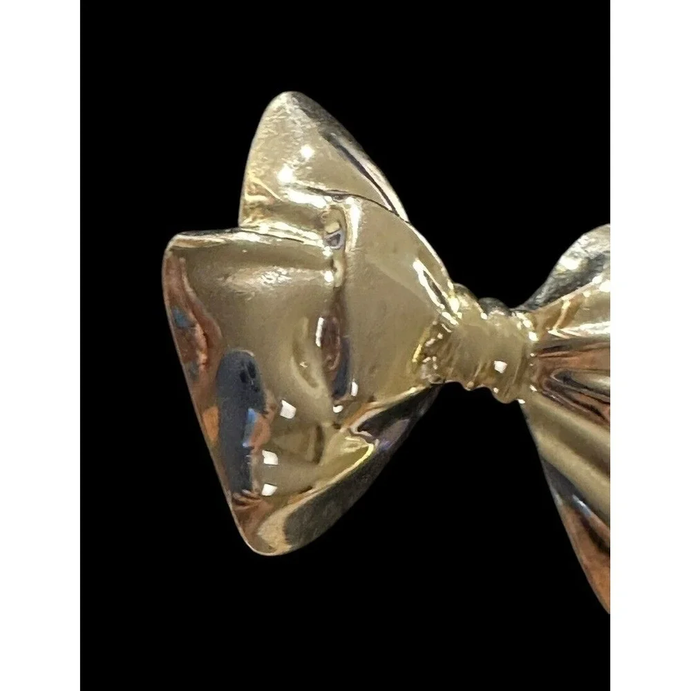 Vintage‎ Bow  Ribbon Brooch Gold Tone Dimensional  Bow Tie Brooch Large Puffy